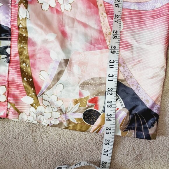 Vintage Japanese Traditional Satin Cherry Blossom Geisha Open Front Kimono OS - Picture 5 of 7